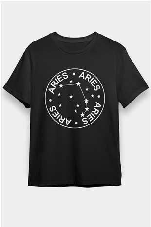 Koç Burcu Baskılı Unisex Siyah Tişört - Tshirt
