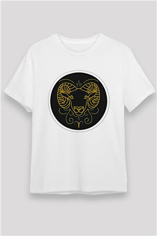Koç Burcu Baskılı Unisex Siyah Tişört - Tshirt