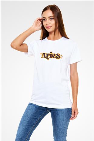 Koç Burcu Unisex Baskılı Beyaz Tişört - Tshirt