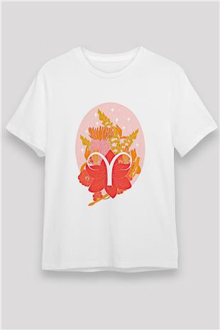 Koç Burcu Unisex Baskılı Beyaz Tişört - Tshirt