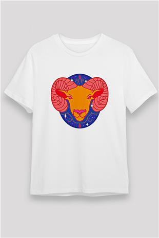 Koç Burcu Unisex Baskılı Beyaz Tişört - Tshirt