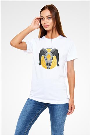 Koç Burcu Unisex Baskılı Beyaz Tişört - Tshirt