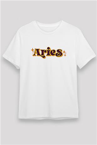 Koç Burcu Unisex Baskılı Beyaz Tişört - Tshirt