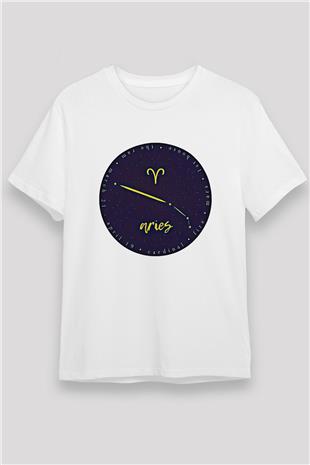 Koç Burcu Unisex Baskılı Beyaz Tişört - Tshirt