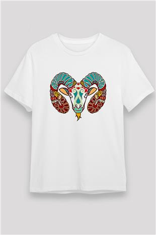 Koç Burcu Unisex Baskılı Beyaz Tişört - Tshirt