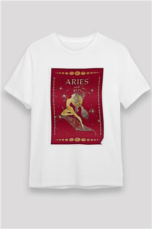 Koç Burcu Unisex Baskılı Beyaz Tişört - Tshirt