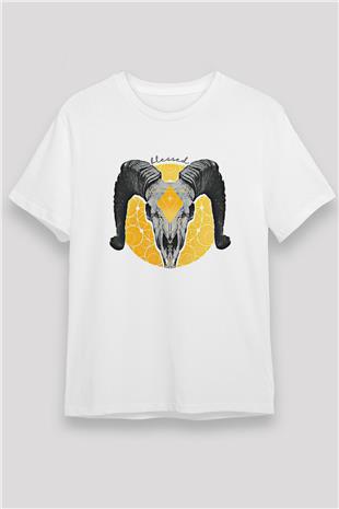 Koç Burcu Unisex Baskılı Beyaz Tişört - Tshirt
