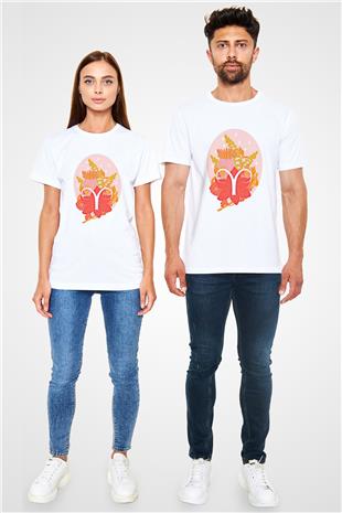 Koç Burcu Unisex Baskılı Beyaz Tişört - Tshirt