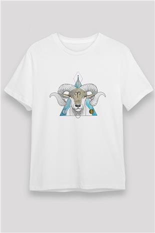 Koç Burcu Unisex Baskılı Beyaz Tişört - Tshirt