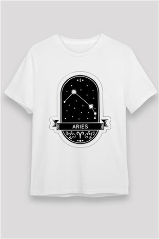 Koç Burcu Unisex Baskılı Beyaz Tişört - Tshirt