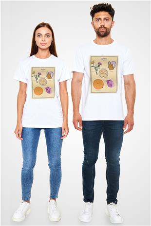 Koç Burcu Unisex Baskılı Beyaz Tişört - Tshirt