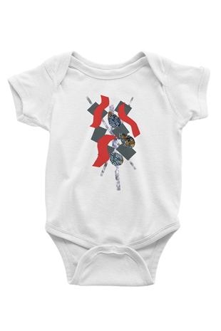 Kolaj Baskılı Beyaz Unisex Bebek Body - Zıbın
