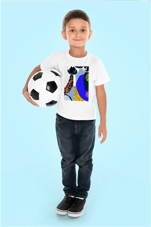 Kolaj Baskılı Beyaz Unisex Çocuk Tişört