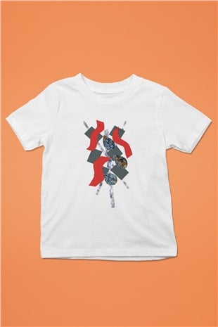 Kolaj Baskılı Beyaz Unisex Çocuk Tişört