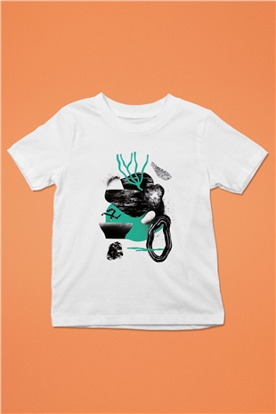 Kolaj Baskılı Beyaz Unisex Çocuk Tişört