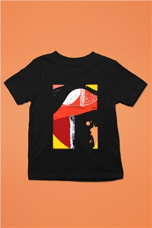 Kolaj Baskılı Siyah Unisex Çocuk Tişört