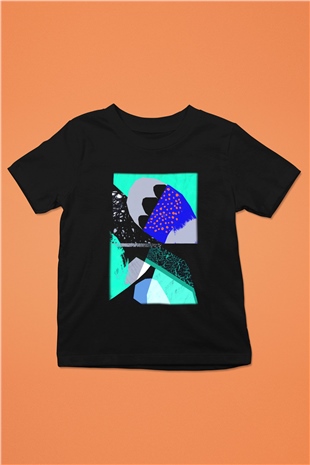 Kolaj Baskılı Siyah Unisex Çocuk Tişört