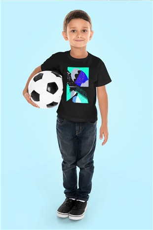 Kolaj Baskılı Siyah Unisex Çocuk Tişört