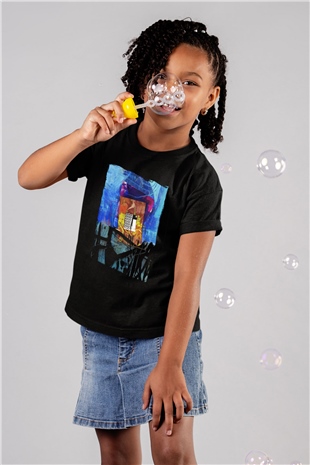 Kolaj Baskılı Siyah Unisex Çocuk Tişört