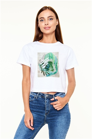 Kolaj Beyaz Croptop Tişört
