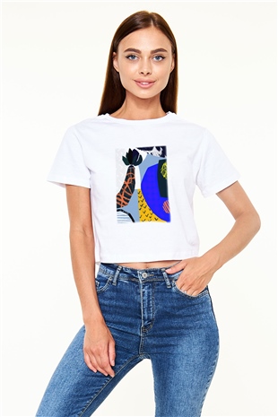 Kolaj Beyaz Croptop Tişört