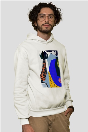 Kolaj Beyaz Unisex Kapşonlu Sweatshirt