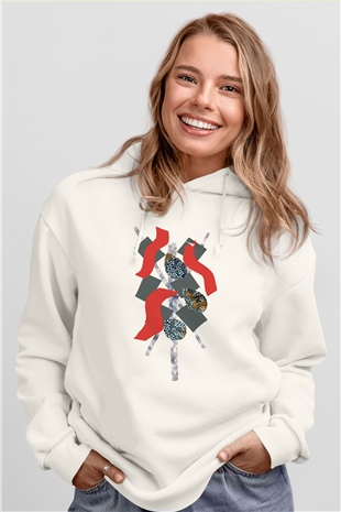 Kolaj Beyaz Unisex Kapşonlu Sweatshirt
