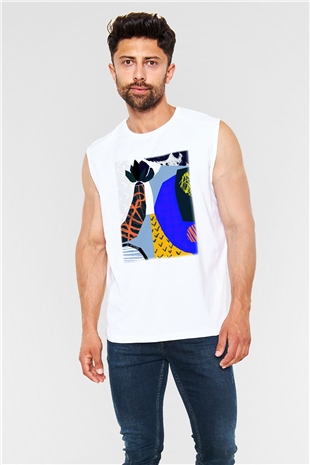 Kolaj Beyaz Unisex Kolsuz Tişört