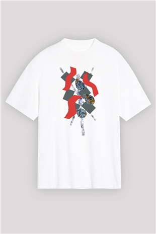 Kolaj Beyaz Unisex Oversize Tişört T-Shirt