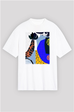 Kolaj Beyaz Unisex Oversize Tişört T-Shirt