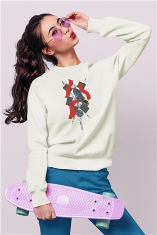 Kolaj Beyaz Unisex Sweatshirt