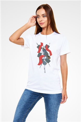Kolaj Beyaz Unisex Tişört T-Shirt - TişörtFabrikası