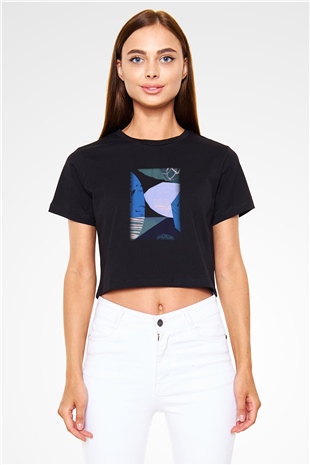 Kolaj Siyah Crop Top Tişört