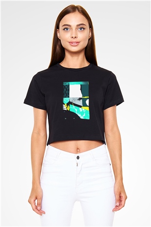 Kolaj Siyah Crop Top Tişört