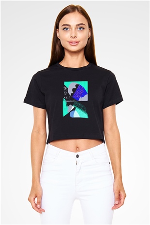 Kolaj Siyah Crop Top Tişört
