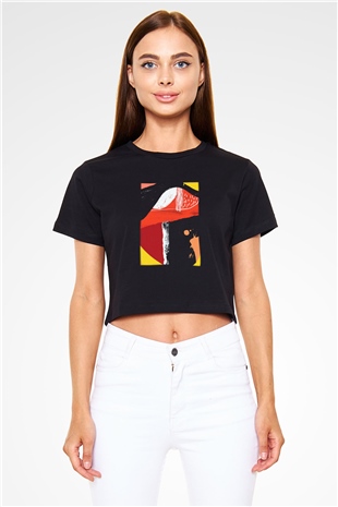 Kolaj Siyah Crop Top Tişört