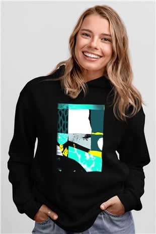 Kolaj Siyah Unisex Hoodie