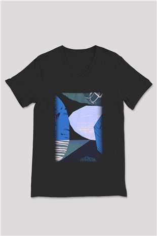 Kolaj Siyah Unisex V Yaka Tişört T-Shirt
