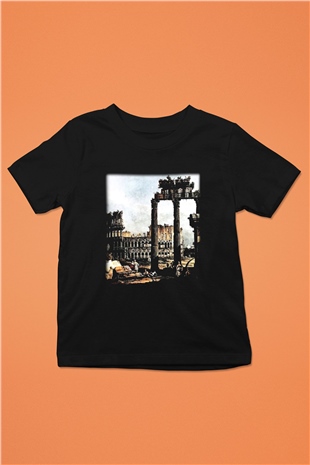 Kolezyum Baskılı Siyah Unisex Çocuk Tişört
