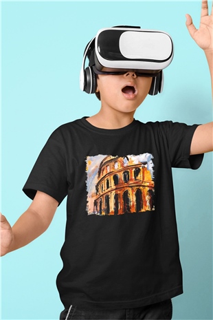 Kolezyum Baskılı Siyah Unisex Çocuk Tişört