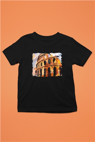 Kolezyum Baskılı Siyah Unisex Çocuk Tişört
