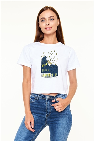 Kolezyum Beyaz  Crop Top Tişört
