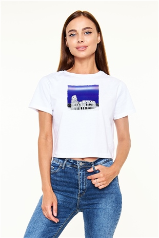 Kolezyum Beyaz  Crop Top Tişört
