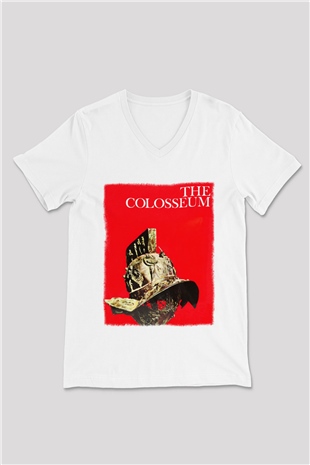 Kolezyum Beyaz Unisex V Yaka Tişört T-Shirt