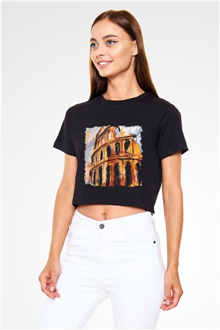 Kolezyum Siyah Crop Top Tişört