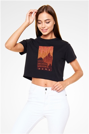 Kolezyum Siyah  Crop Top Tişört