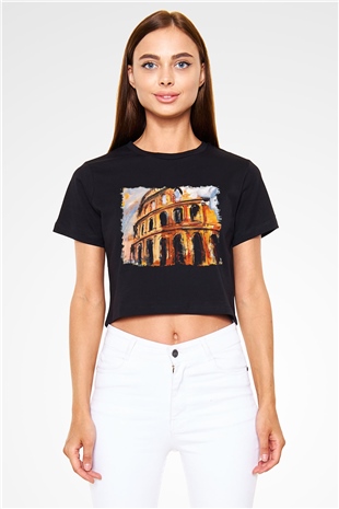 Kolezyum Siyah Crop Top Tişört