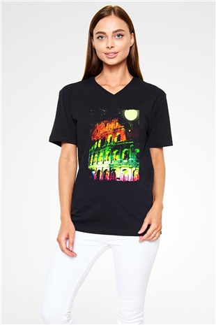 Kolezyum Siyah Unisex V Yaka Tişört