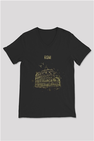 Kolezyum Siyah Unisex V Yaka Tişört