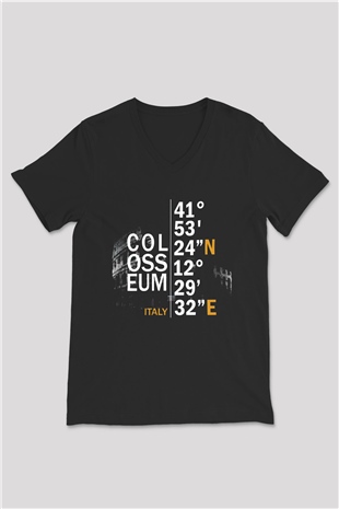Kolezyum Siyah Unisex V Yaka Tişört